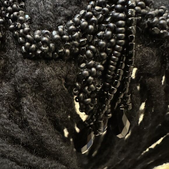 Chanel Vintage 86” Cashmere Knit Scarf Black Fringe Beaded Embellished Wrap RARE - Picture 7 of 9